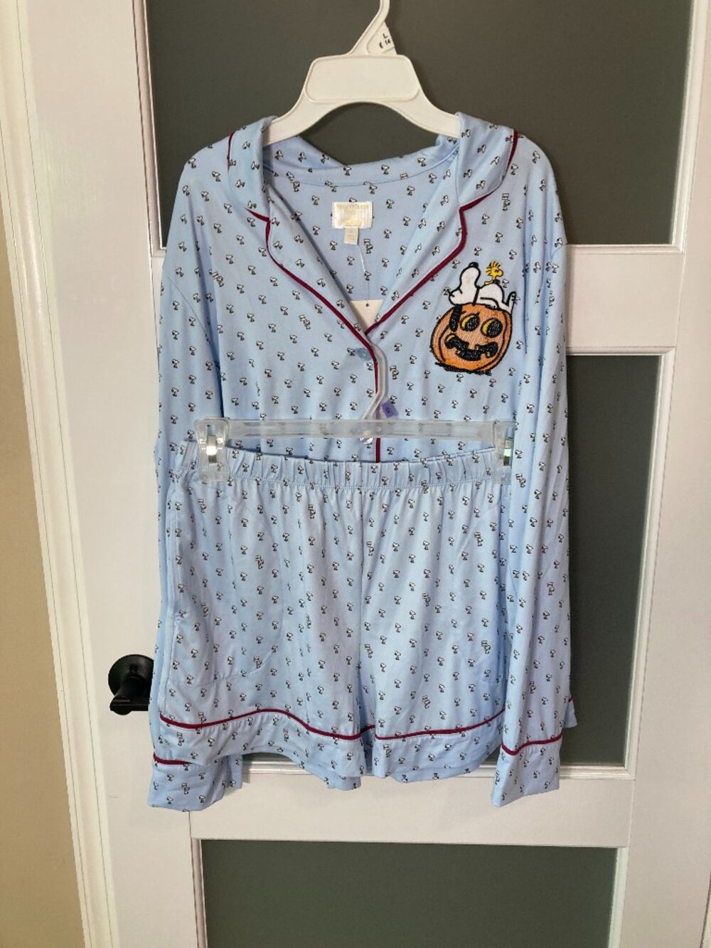 Beauty Sleep Social Peanuts Halloween L/S Pajama Top & Shorts Set-L- NWT! Snoopy